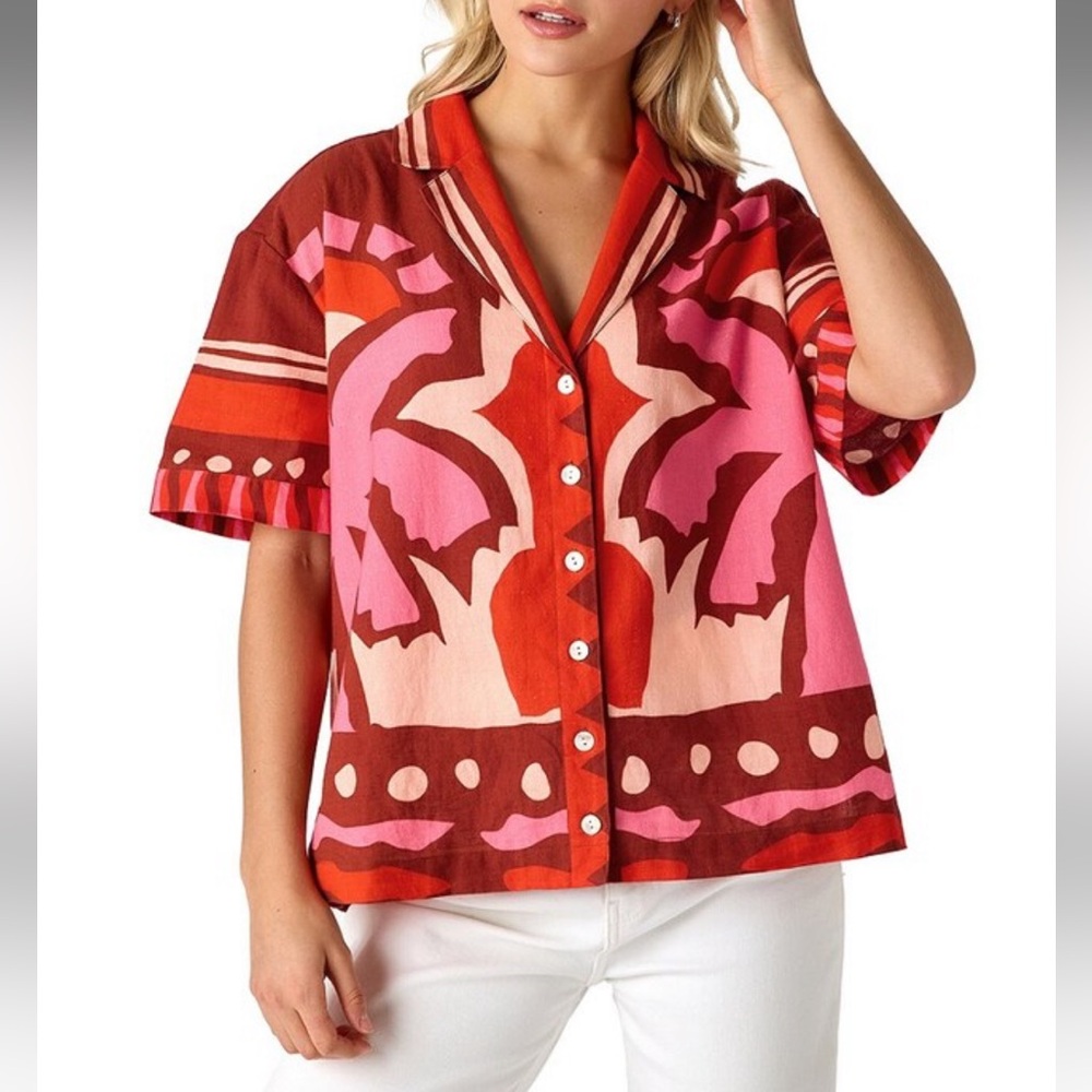 NWT CROSBY by Mollie Burch
Iker Coordinating Cotton Linen Blend Short Sleeve Top - Picture 3 of 5